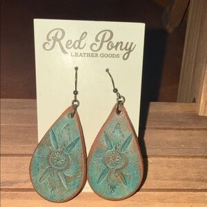 Pony Turquoise and Brown Leather Earrings